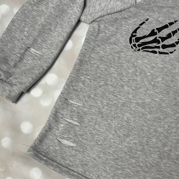 Womens XL Gray CBR Skeleton Hands Cut-Out Shoulder Long Sleeve distressed Top - Picture 4 of 6